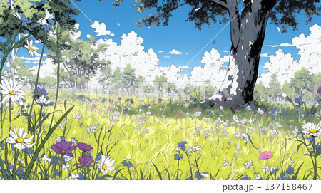 花が咲き乱れる春の野原