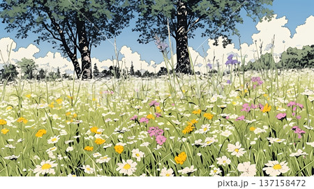 花が咲き乱れる春の野原 137158472