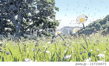 花が咲き乱れる春の野原 137158473