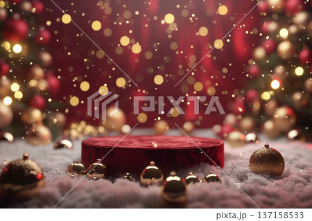 赤い台座ときらめく光の華やかな冬の展示背景 137158533