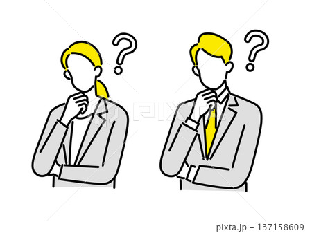 ビジネスで悩む男女のイラストセット 137158609