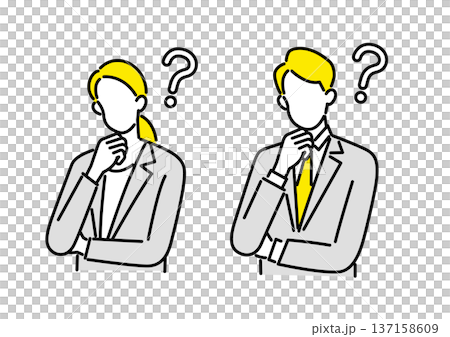 ビジネスで悩む男女のイラストセット 137158609