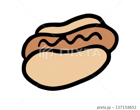 Hand drawn hotdog for lunch break, office workers, lunch box, American fast food, junk food, cafe, menu, restaurant, recipe, cook book, department store, quick meal, park, picnic, street stalls, icon 137158652