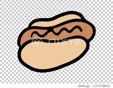 Hand drawn hotdog for lunch break, office workers, lunch box, American fast food, junk food, cafe, menu, restaurant, recipe, cook book, department store, quick meal, park, picnic, street stalls, icon 137158652
