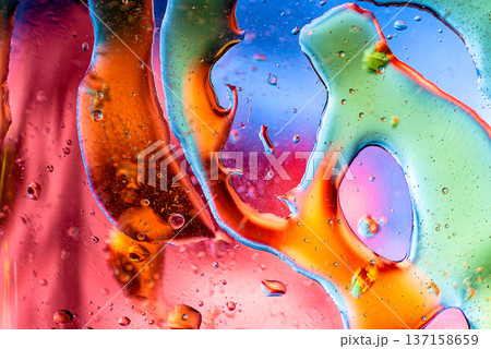 Psychedelic Multi Colored Oil Smears and Water Droplets Psychedelic Multi Colored Oil Smears and Water Droplets 137158659