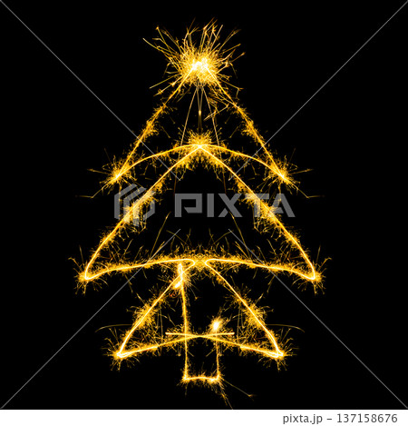 Christmas Tree Sparkler Shape Festive Light Painting Christmas Tree Sparkler Shape Festive Light Painting 137158676