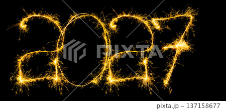 Happy New Year 2027 Sparkler Golden Text Isolated Happy New Year 2027 Sparkler Golden Text Isolated 137158677