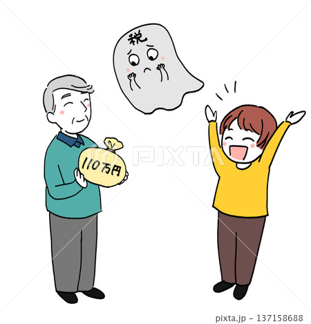 資産贈与と贈与税の関係を表した親子のイラスト 137158688