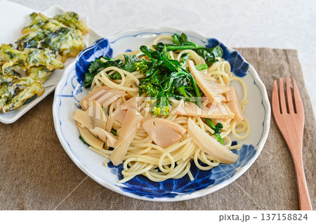 菜花と筍の和風パスタ 菜花と筍の和風パスタ 137158824