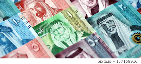 Jordanian Dinar currency money bills. JOD currency banknotes in big amount with different denomination close up Jordanian Dinar currency money bills. JOD currency banknotes in big amount with different denomination close up 137158916