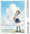 空を見上げサックスを演奏する女子高生 空を見上げサックスを演奏する女子高生 137159064