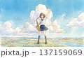 夏の屋外でサックスを持って手を振る明るい女子高生 夏の屋外でサックスを持って手を振る明るい女子高生 137159069