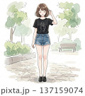公園に立つ若い女性 公園に立つ若い女性 137159074