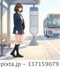 通学でバスを待つ女子高生 通学でバスを待つ女子高生 137159079