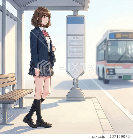 通学でバスを待つ女子高生 137159079