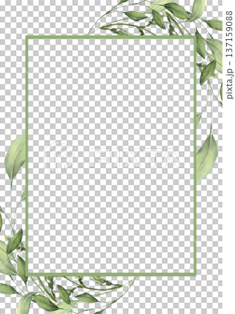 Elegant rectangular frame decorated with green watercolor leaves and branches Elegant rectangular frame decorated with green watercolor leaves and branches 137159088