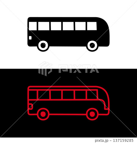shuttle bus sign vector illustration, red and black public transport icons on black and white backgrounds 137159285