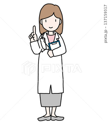 白衣を着た女性がファイルを持って説明している全身イラスト 白衣を着た女性がファイルを持って説明している全身イラスト 137159317