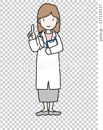白衣を着た女性がファイルを持って説明している全身イラスト 白衣を着た女性がファイルを持って説明している全身イラスト 137159317
