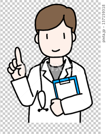 白衣を着た医師がファイルを持って説明しているイラスト 白衣を着た医師がファイルを持って説明しているイラスト 137159318