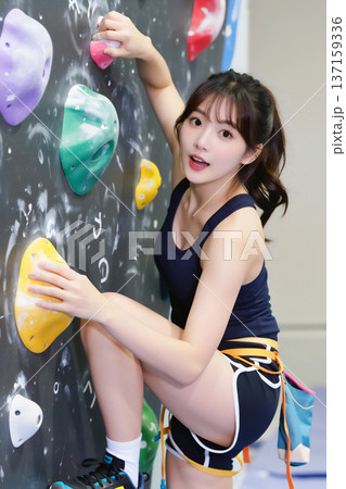 ボルダリングをする若い女性 137159336