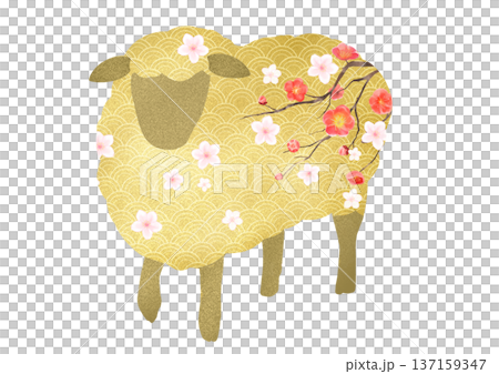 日式綿羊新年賀卡插圖 137159347