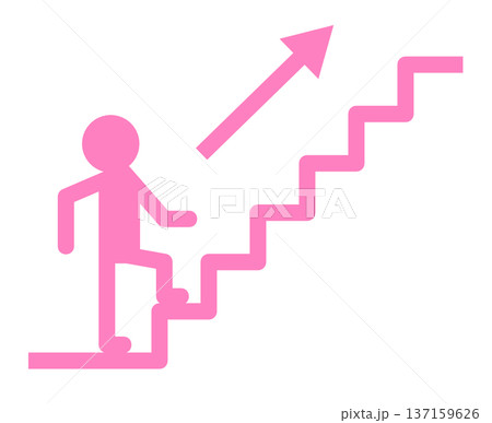 階段を上に登って目標やゴールを目指す人物イラスト 137159626