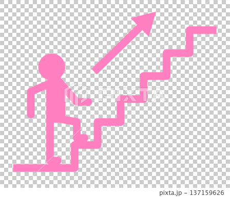 階段を上に登って目標やゴールを目指す人物イラスト 137159626
