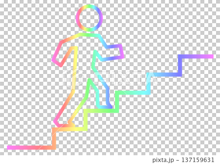 階段を上に登って目標やゴールを目指す人物イラスト 階段を上に登って目標やゴールを目指す人物イラスト 137159631