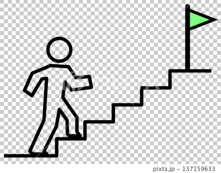 階段を上に登って目標やゴールを目指す人物イラスト 137159633
