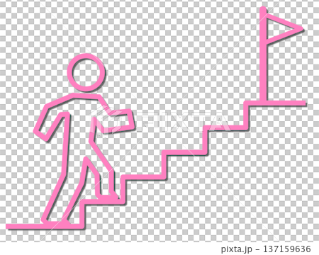 階段を上に登って目標やゴールを目指す人物イラスト 137159636