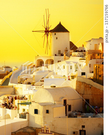 windmill of Oia at sunset, Santorini windmill of Oia at sunset, Santorini 137159766