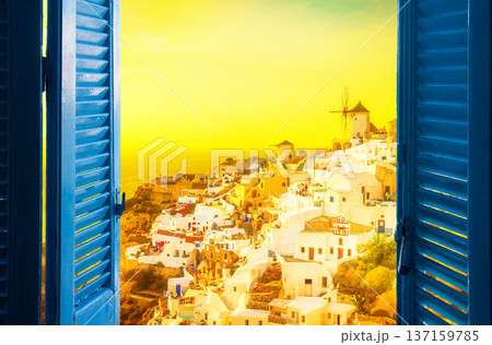 windmill of Oia at sunset, Santorini 137159785