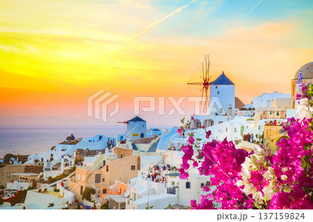 windmill of Oia at sunset, Santorini 137159824