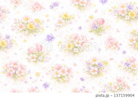 春の花シリーズ：野花ミックスの賑やかな背景素材 137159904