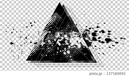 ノイズ混じりのハーフトーンとインクの飛沫　モノクロのシンプルでかっこいい抽象的な背景装飾　三角形 137160091