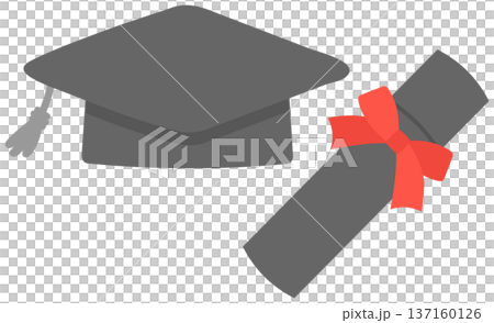 畢業帽與畢業證書插圖套裝 137160126