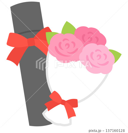 卒業式の卒業証書と花束のイラスト 137160128