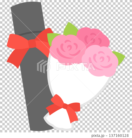 卒業式の卒業証書と花束のイラスト 137160128