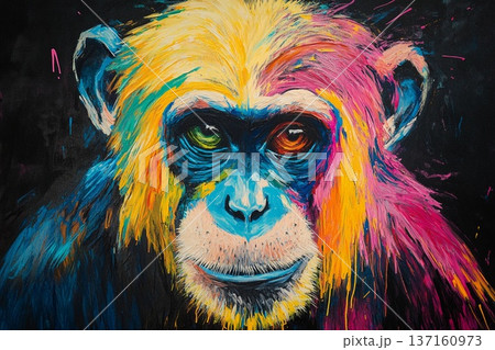 Color-changing monkey expressively displays vibrant hues based on emotions in a lively jungle environment Color-changing monkey expressively displays vibrant hues based on emotions in a lively jungle environment 137160973