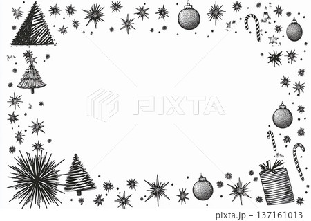 Festive holiday frame adorned with spiky decorations and colorful ornaments for Christmas celebrations 137161013