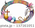Colorful oval frame featuring dream weaver design with decorative elements and Easter themes 137161051