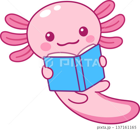 Cute cartoon axolotl reading a book Cute cartoon axolotl reading a book 137161165