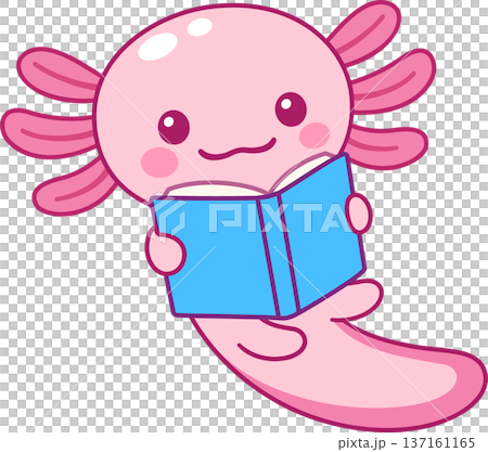 Cute cartoon axolotl reading a book Cute cartoon axolotl reading a book 137161165