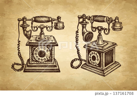 Vintage desk telephone engraving illustration 137161708