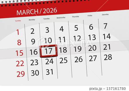 Calendar 2026, deadline, day, month, page, organizer, date, March, tuesday, number 17 Calendar 2026, deadline, day, month, page, organizer, date, March, tuesday, number 17 137161780