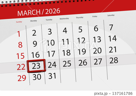 Calendar 2026, deadline, day, month, page, organizer, date, March, monday, number 23 Calendar 2026, deadline, day, month, page, organizer, date, March, monday, number 23 137161786