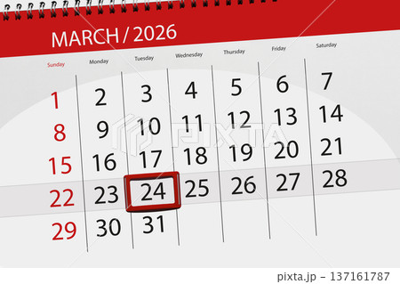 Calendar 2026, deadline, day, month, page, organizer, date, March, tuesday, number 24 Calendar 2026, deadline, day, month, page, organizer, date, March, tuesday, number 24 137161787