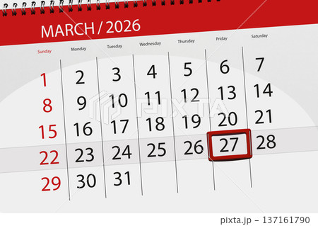 Calendar 2026, deadline, day, month, page, organizer, date, March, friday, number 27 137161790