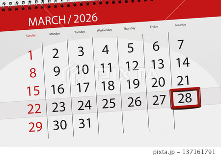 Calendar 2026, deadline, day, month, page, organizer, date, March, saturday, number 28 137161791